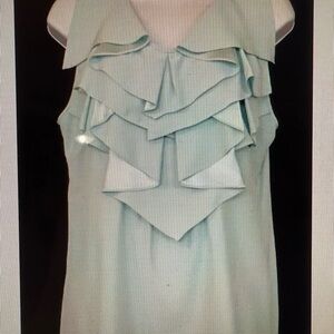 Lafayette Top Mint Blue Sleeveless Ruffle Front Silk Size 6